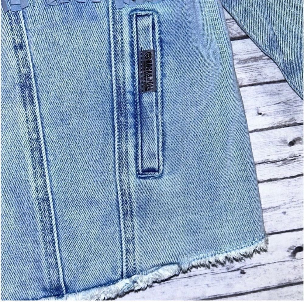 Rock and Roll Denim Light Wash Studded Fringe Denim Jacket - Picture 7 of 12
